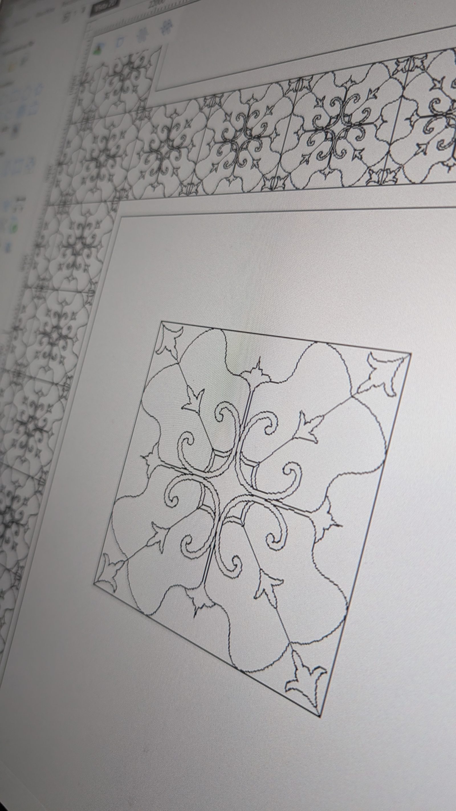 Disegno tecnico di un modulo di parquet a intarsio su misura