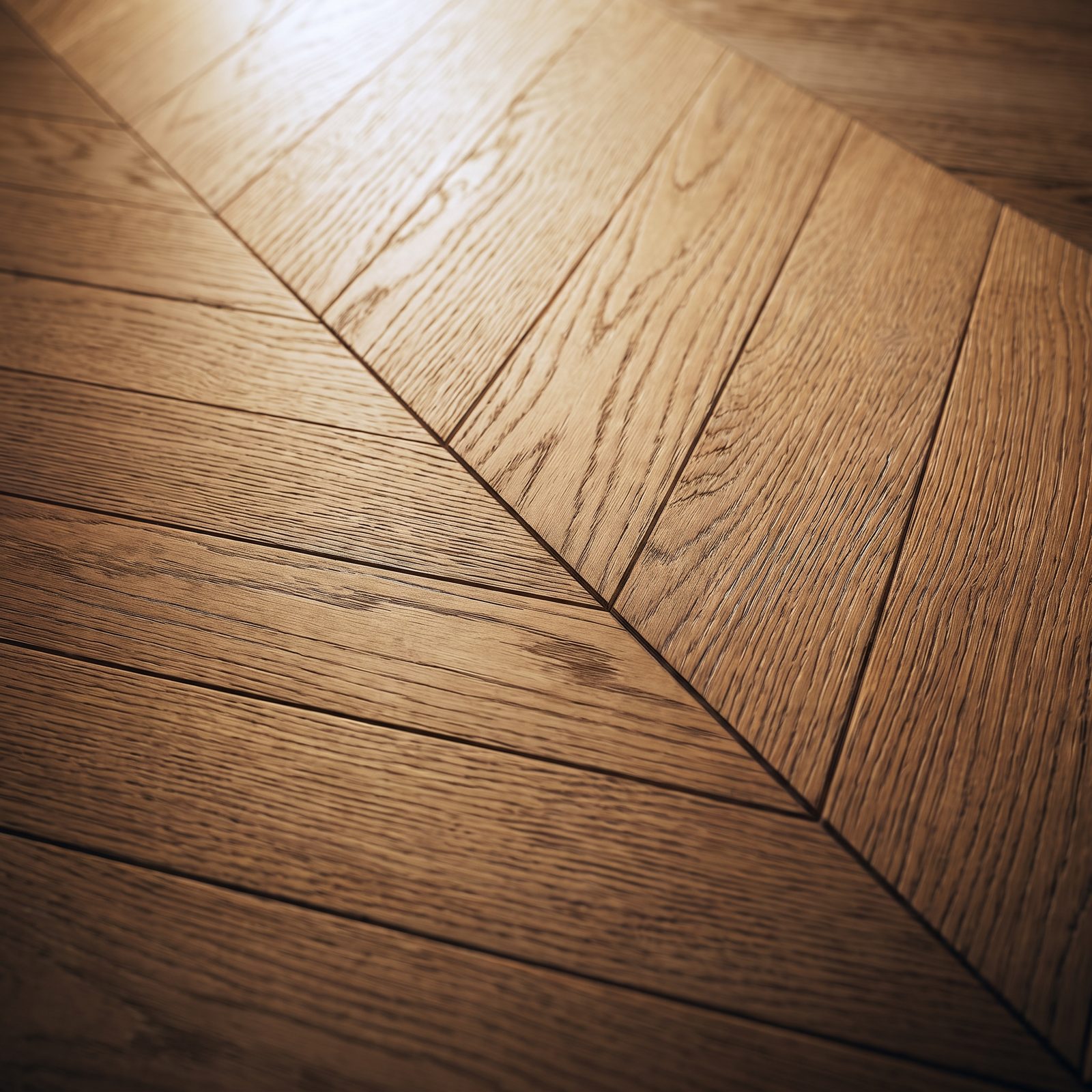 Parquet chevron in rovere, dettaglio del taglio in punta