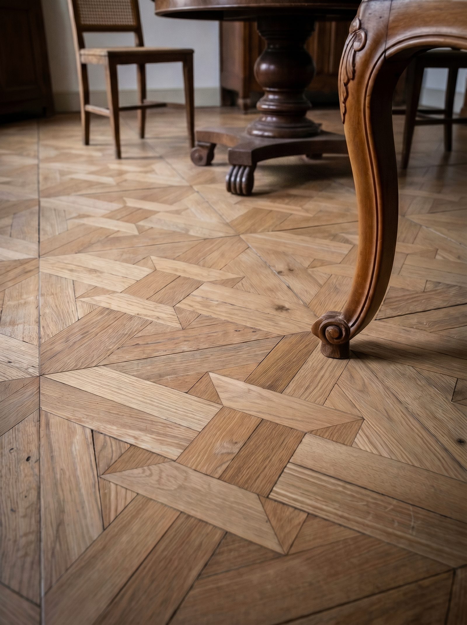 Parquet a intarsio in una sala da pranzo classica