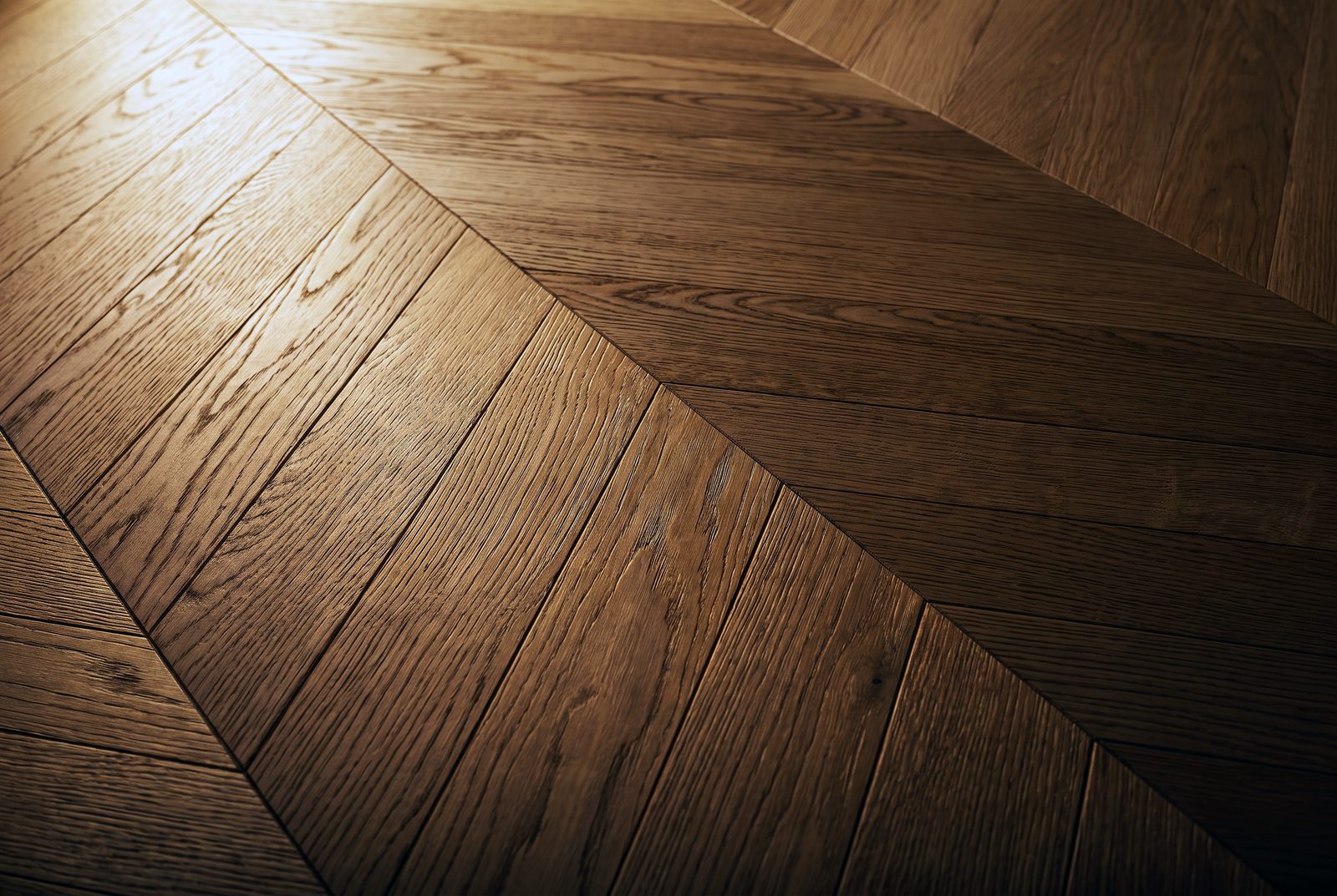 Parquet a spina chevron in rovere naturale, dettaglio della posa